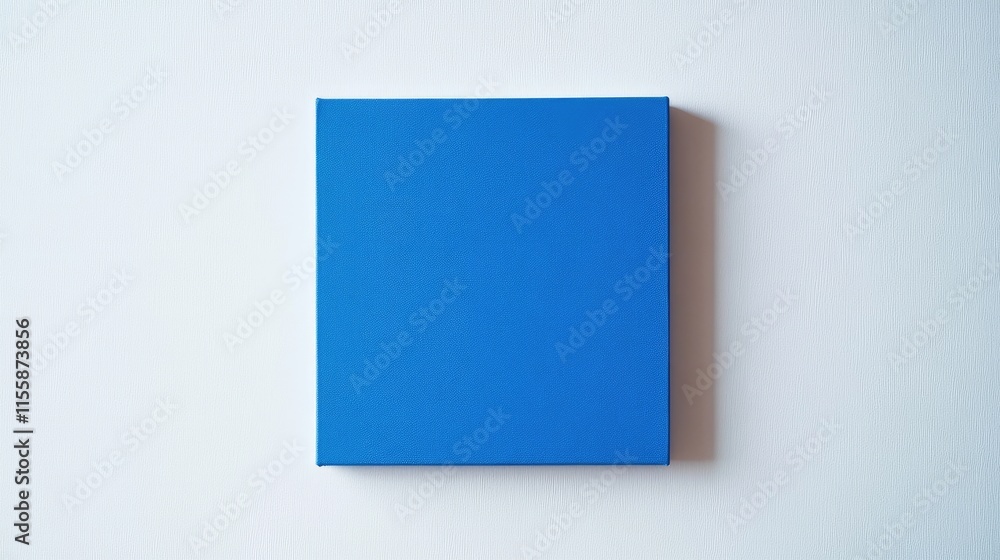 Poster close up of a vibrant blue square shape on clean white background for customizable text and design e