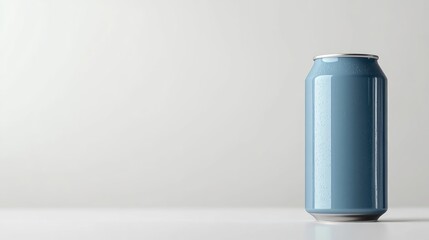 Blue beer can on a white background with ample negative space ideal for advertising and promotional text placement