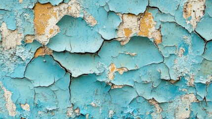 Obraz premium Textured blue wall with cracked paint and rough uneven surface featuring empty space for text and graphic design elements.