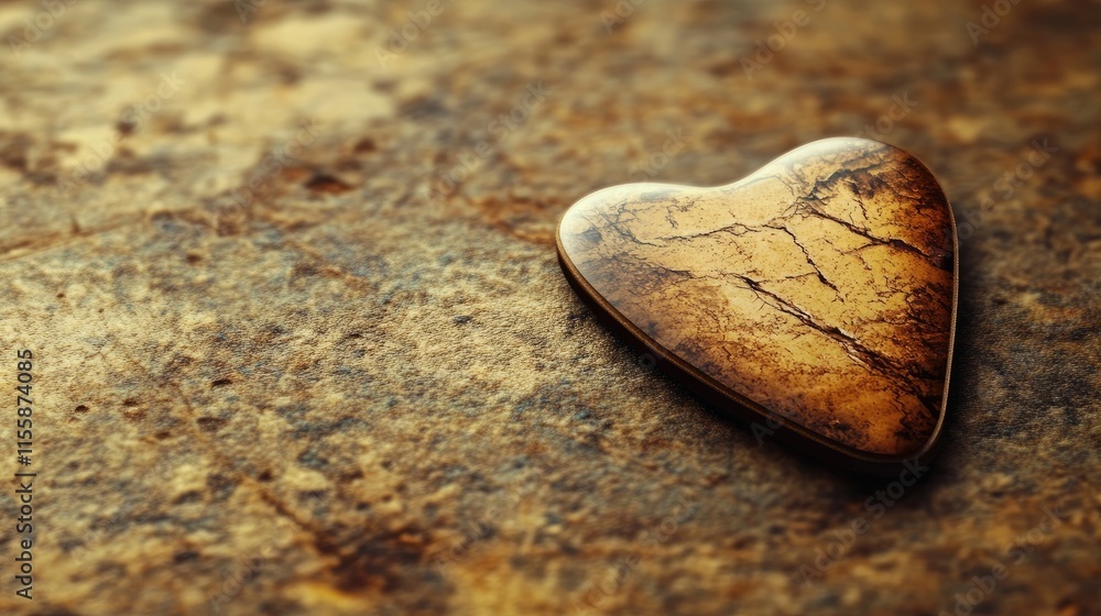 Poster textured heart-shaped object on a rustic surface ideal for romantic themes or artistic compositions 