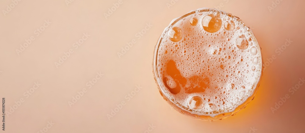 Poster close up of a glass of beer with foam bubbles on a light background creating a space for text and em