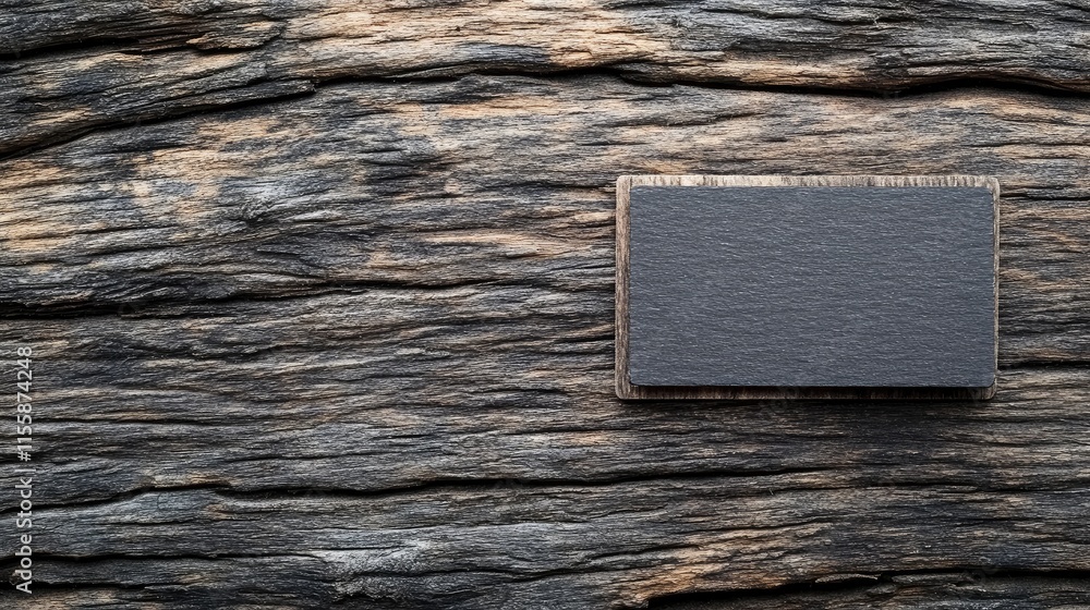Poster minimalist business card on rustic wooden surface with ample copy space for personalization and bran