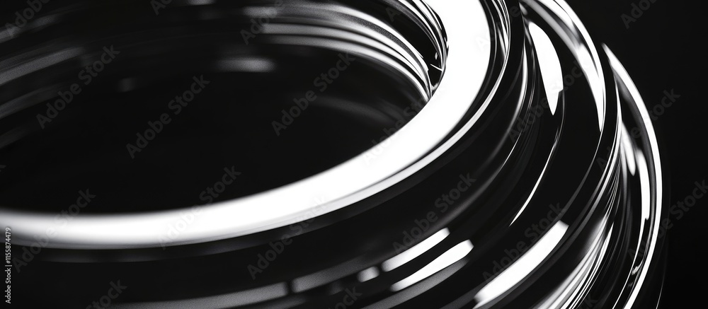 Poster close up of a shiny camera lens with reflections highlighting its design and features on a black bac