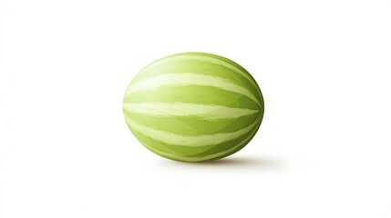 A stylized green watermelon shaped egg rests on white
