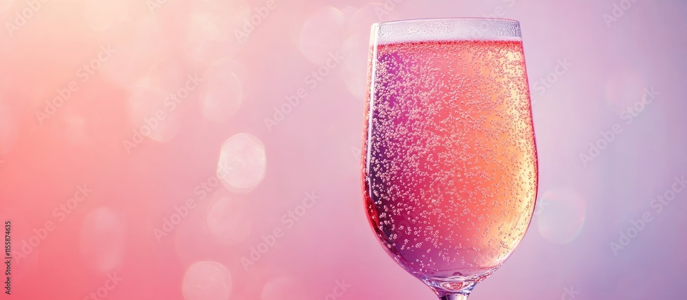 Aufkleber close up of a sparkling fizzy drink in a glass with colorful background and space for text or advert