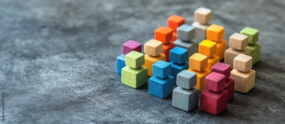 Poster 3D Miniature Cubes Representing Diversity and Teamwork in Business with Blank Space for Text Inclusion and Creative Applications