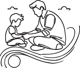 Father-Son Connection Clean White Background Line Art Design