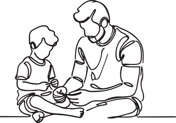 Father-Son Connection Clean White Background Line Art Design