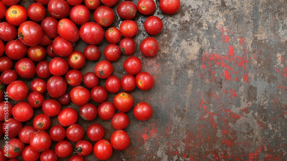 Aufkleber fresh organic cherry tomatoes on rustic background with empty space for text ideal for food related 