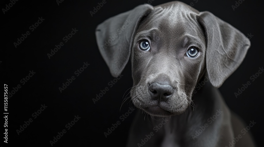 Poster close up portrait of a puppy with soulful eyes against a dark background perfect for evoking emotion