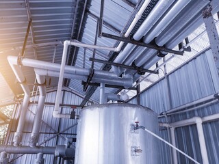 Boiler tank and Chiller tank on the installation industrial water heating and cooling.