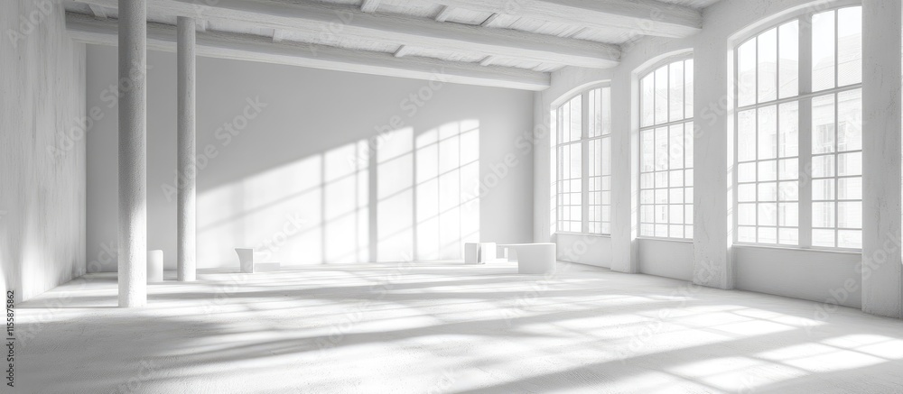 Poster modern minimalist office interior 3d rendering with natural light and empty space for text or brandi