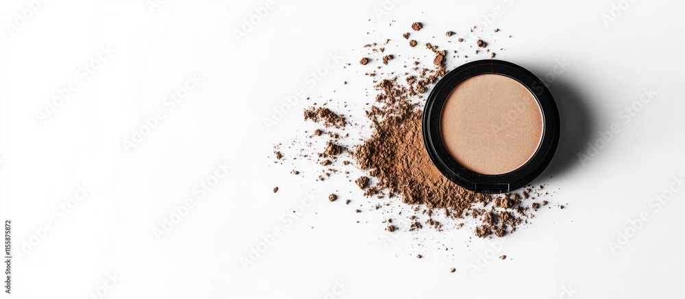 Poster 3d compact powder model on white background with loose powder and space for custom text or branding