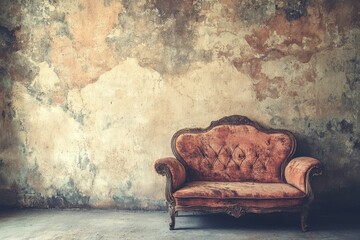 Aged Grunge Interior: Rustic Abandoned Room with Cement Walls and Antique Touches