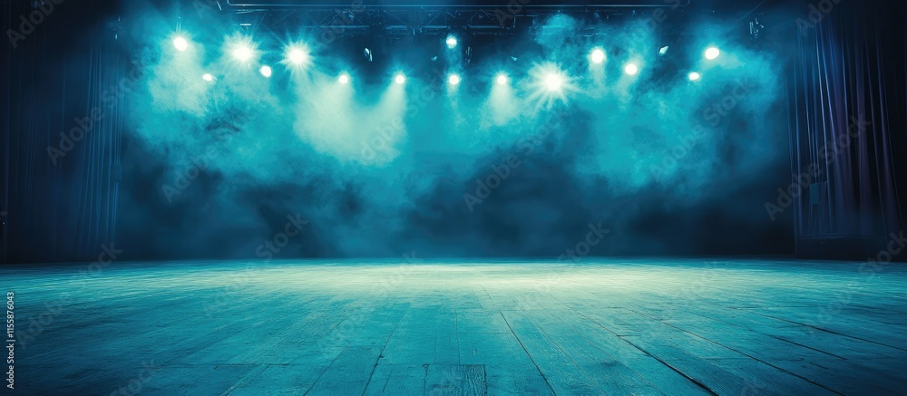 Poster atmospheric concert hall stage with dramatic lighting and fog creating a captivating backdrop for pe