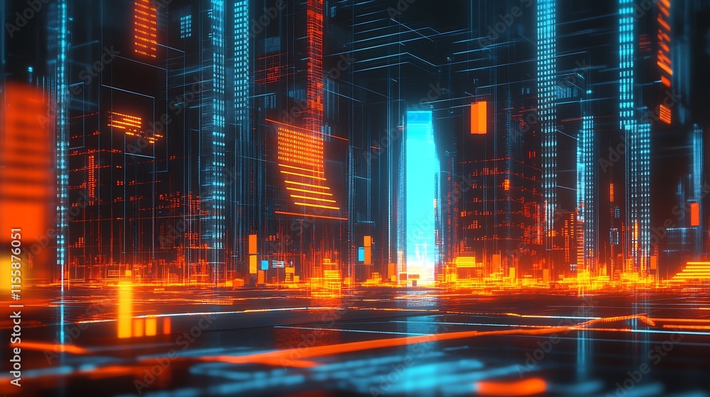Poster futuristic digital cityscape with neon lights and advanced technology : generative ai