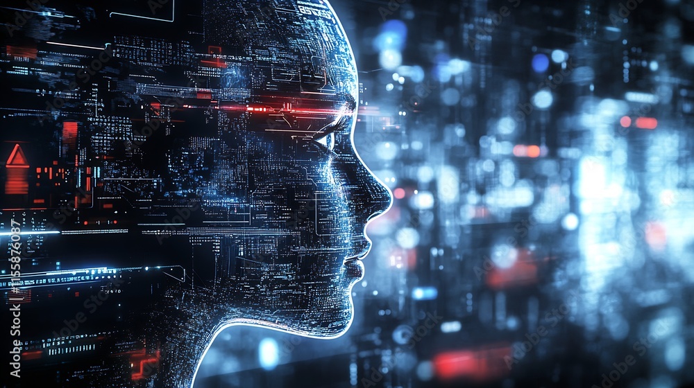 Aufkleber Futuristic AI Concept with Digital Interface and Technological Innovations in Profile View : Generative AI