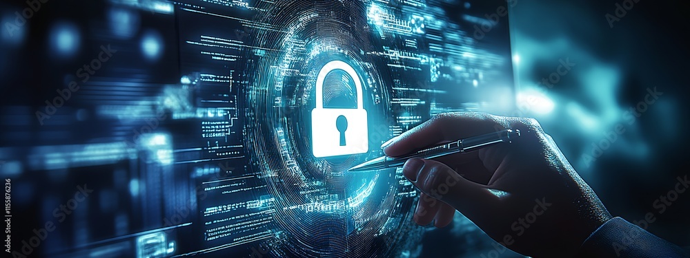 Aufkleber Cybersecurity Concept With Digital Graphics of Lock Symbol on Computer Screen : Generative AI
