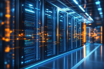 Advanced Server Room with High Tech Data Processing in a Futuristic Environment : Generative AI
