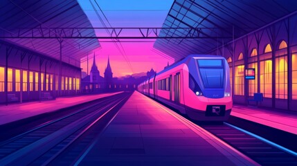 Sleek and Modern Train Station Design at Sunset