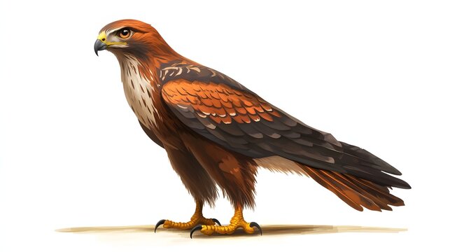 Majestic Red Hawk Stands Proudly Against White Background