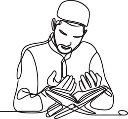 Minimalist Line Art of a Muslim Man Reciting the Quran