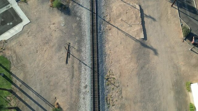 Aerial view of the train tracks in downtown Gilbert, Arizona