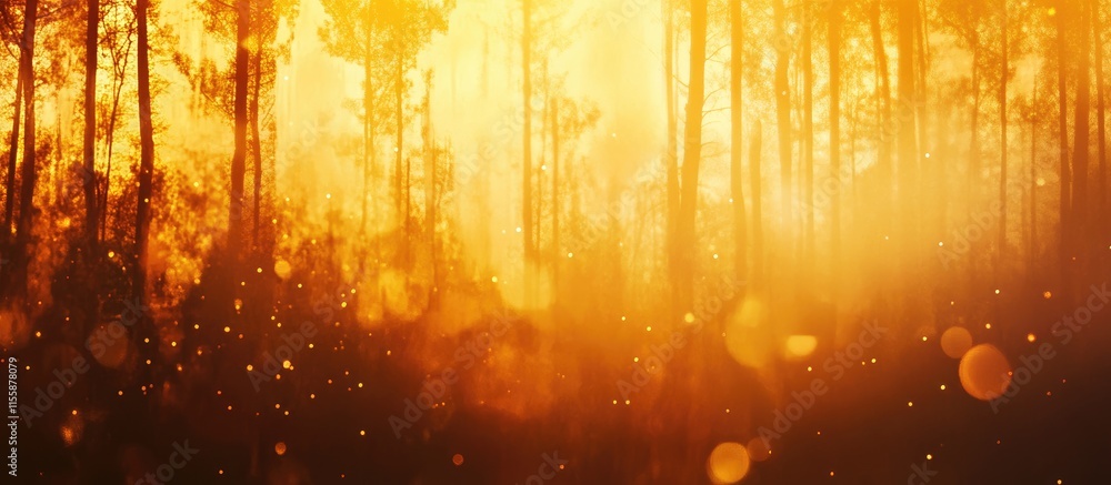 Poster autumn forest scene with warm bokeh effects and vibrant light creating a tranquil atmosphere perfect
