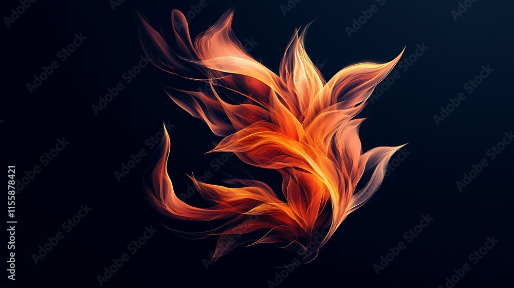 Poster generate an image of a stylized flame with intricate, sharp lines and fluid gradients