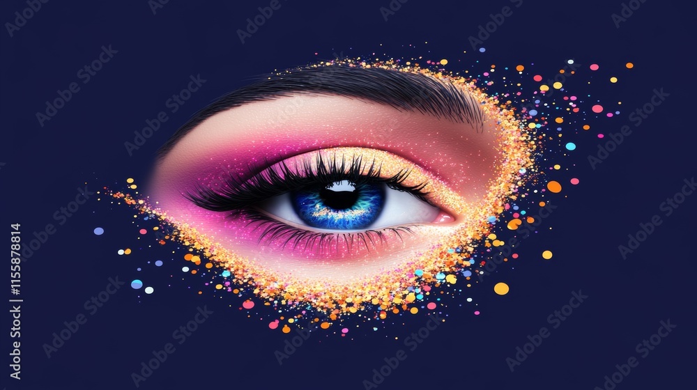 Poster a dazzling animation shows a human iris being formed when rainbow lines burst out from a bright whit