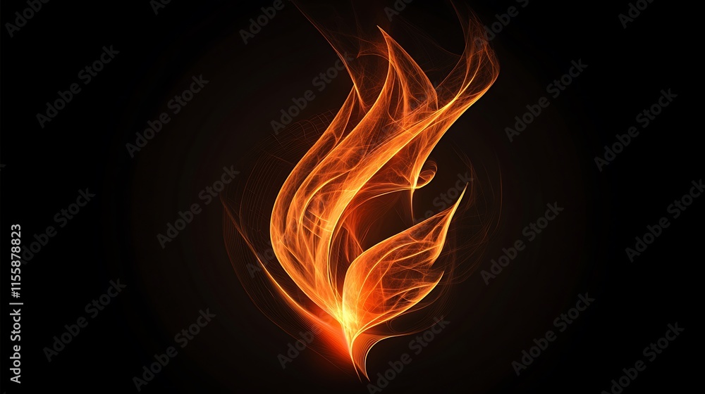Poster generate an image of a stylized flame with intricate, sharp lines and fluid gradients