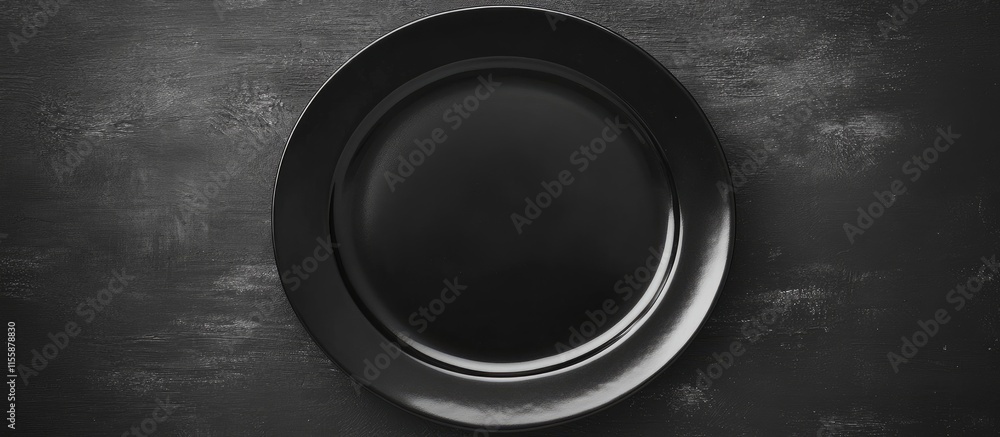 Aufkleber black plate on dark table with empty copyspace for text or food presentation in a minimalist style
