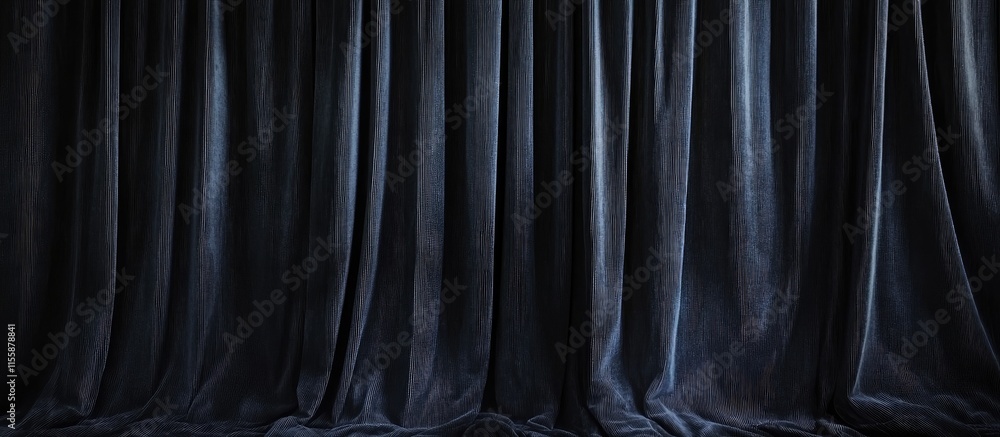 Poster elegant black fabric curtain drape with smooth texture and ample empty space for customizable text o