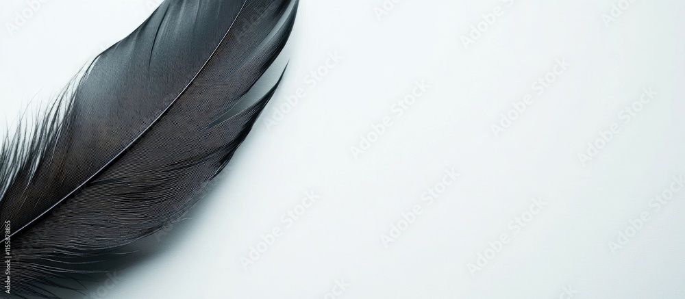 Poster black feather on white background with empty space for text or design elements suitable for minimali