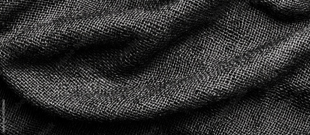 Poster elegant black fabric texture background with aerial view and ample copyspace for text display in des