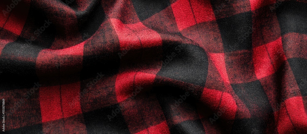 Poster close up of black and red checkered fabric textured background with empty space for custom text or b