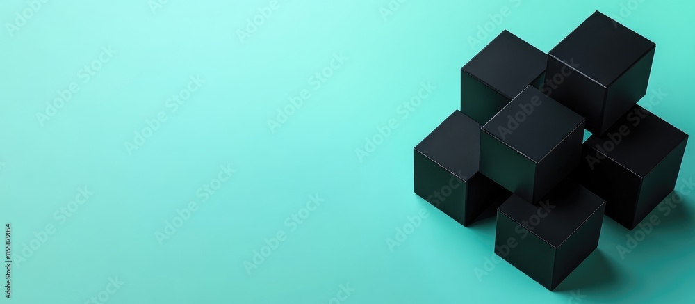 Poster geometric black cubes on mint background creative abstract composition with empty space for text in 
