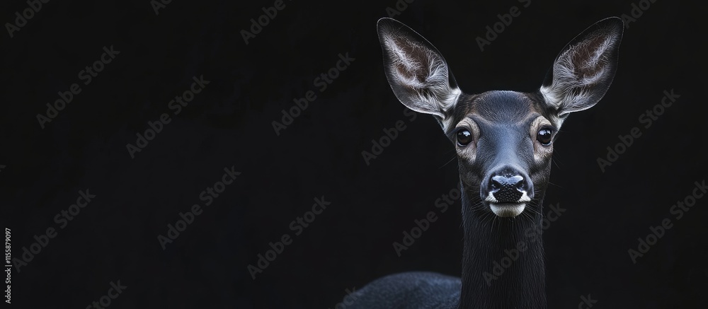 Aufkleber black deer portrait with dark eyes in a nature setting featuring a sleek coat and ample copyspace fo