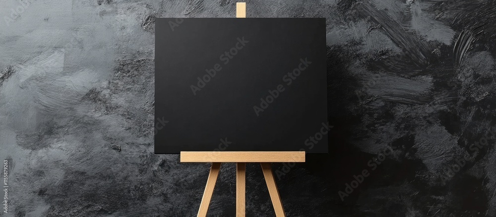 Poster black easel with blank sheet on gray backdrop ideal for inspiring creativity and showcasing artistic