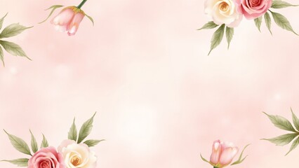 Romantic bouquets of roses, tulips, and cannabis leaves in blush pink, ivory, and emerald on a pastel pink background; seamless luxury pattern for Valentine’s-themed projects.