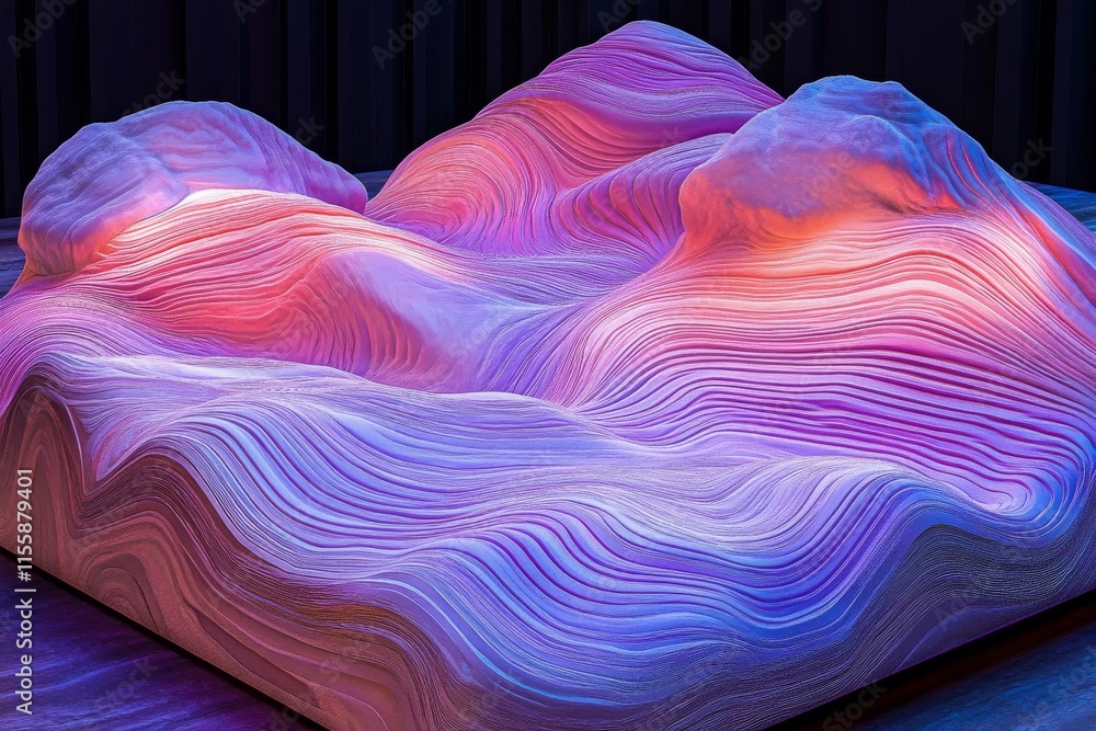 Poster on a black background, dynamic wave lines in multiple colors flow, representing an abstract futurist
