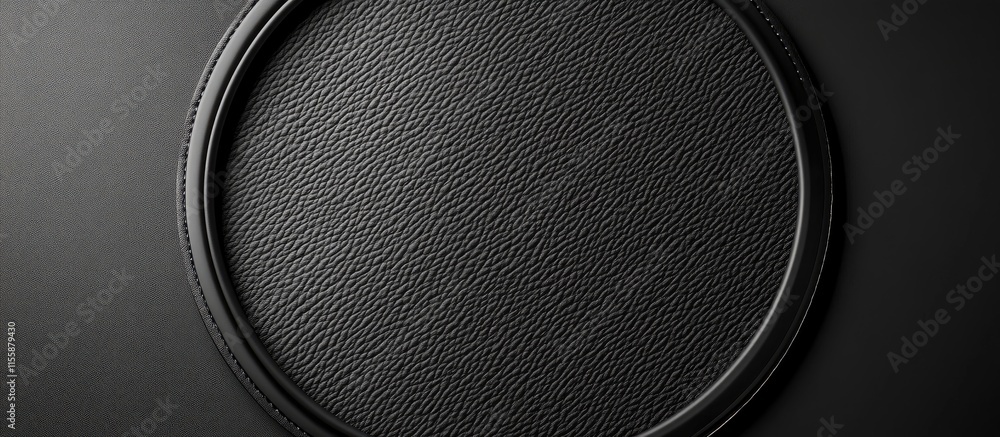 Poster black leather background featuring circular accent texture and ample empty space for customizable te