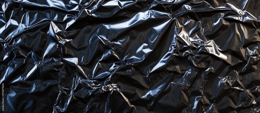 Poster black glossy tarpaulin texture background with crumpled surface and ample empty space for text or gr