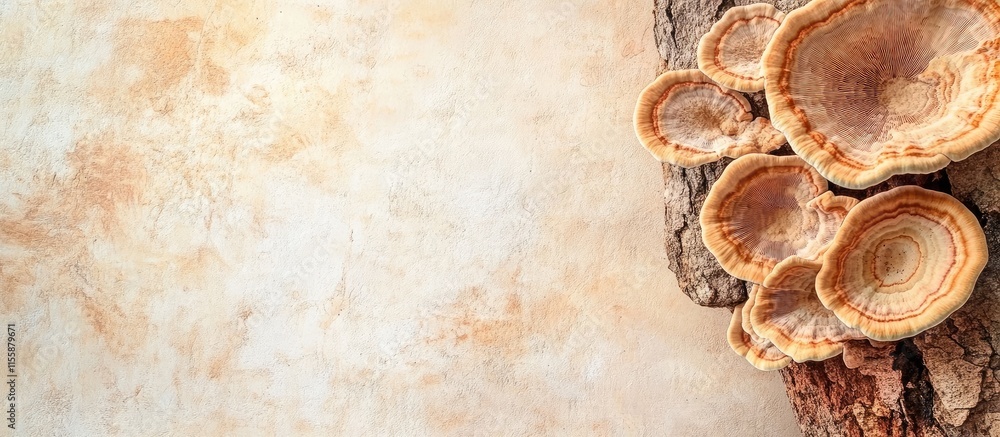 Poster bracket fungi on tree bark with a natural background and ample copy space for text or design use in 