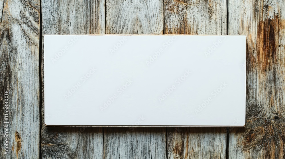 Sticker Blank white sign on rustic wooden surface providing ample space for customizable text or message. Ideal for signage and advertising needs.