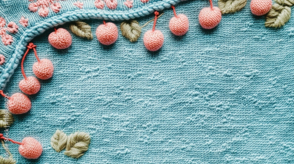 Poster pastel cherry patterned blanket with playful border and empty space for text ideal for backgrounds a