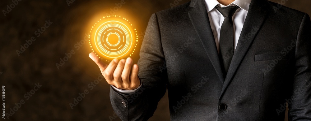 Poster businessman exploring ai machine learning on a virtual screen, with big data and computer code displ