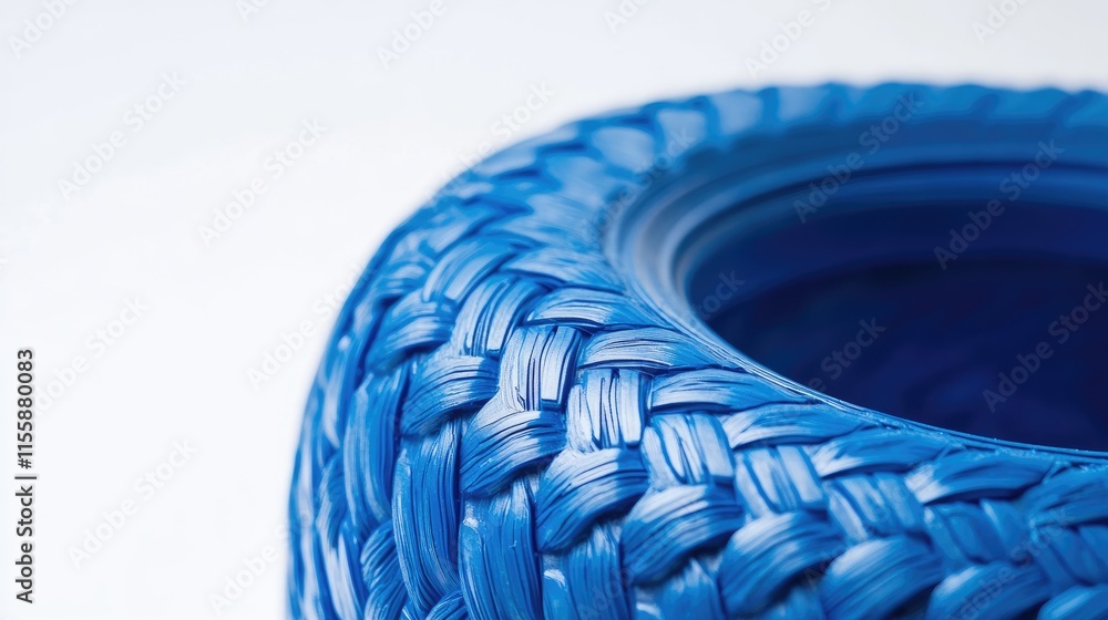 Poster close up of a vibrant blue textured tire on a white background with ample empty space for text and d