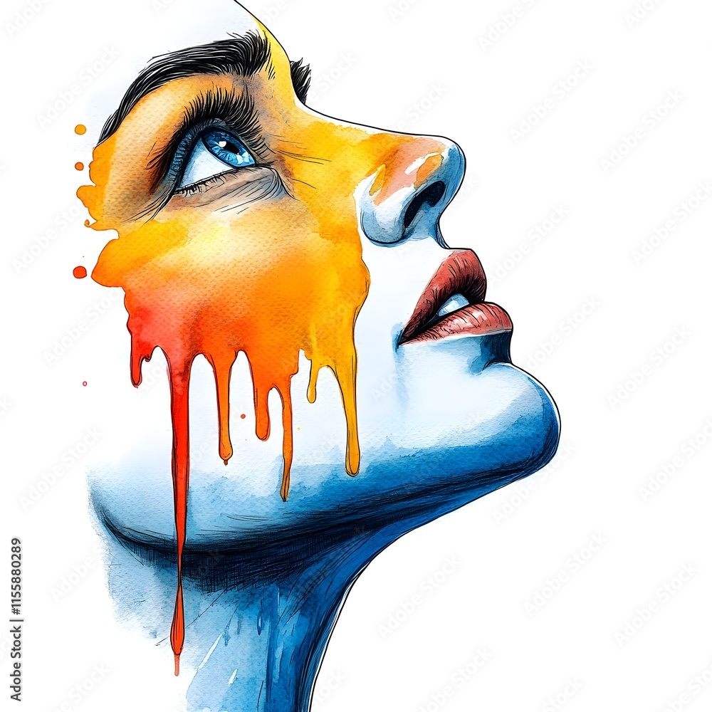 Poster artistic portrait with colorful abstract elements