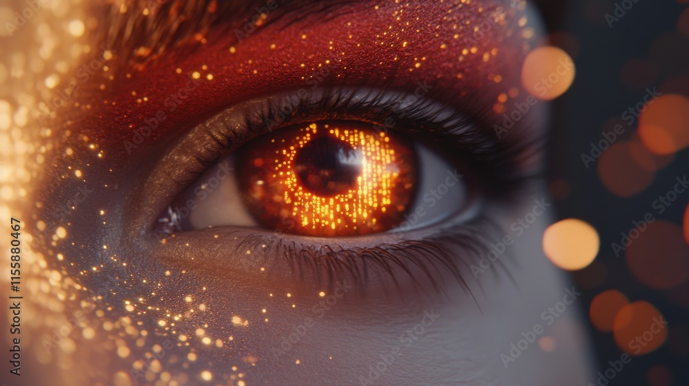 Poster in a 4k 3d rendering, rainbow lines explode from a bright binary flash, coalescing into a human mult